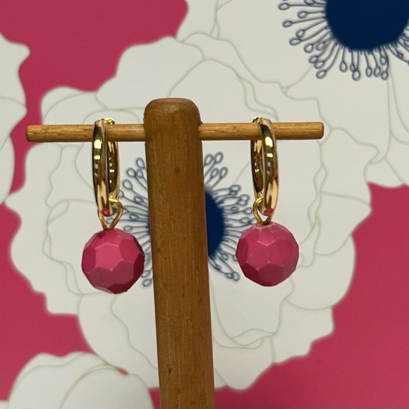 Huggie back hoops, pink bubble gum handmade earrings, dangling, updo, glamorous - Picture 1 of 3